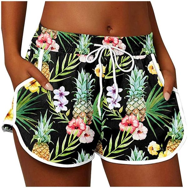 

women fashion paisley print shorts summer beach loose drawstring waist casual high patchwork short pants women's, White;black