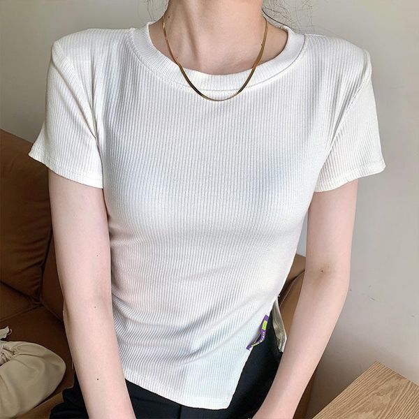 

women's t-shirt summer est fashion irregular women casual short sleeve solid color 2021 y2k top, White