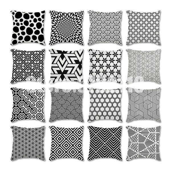 

pillow case black cushion cover 45*45cm polyester geometric decorative pillows home decoration throw car pillowcase accessories