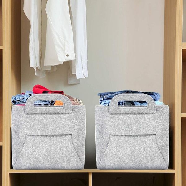 

3pcs foldable storage baskets, thickened felt cube bins with carry handles, large organizing baskets for clothes clothing & wardrobe