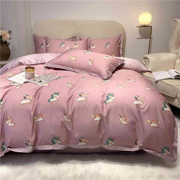 

egyptian unicorn duvet cover  king 4pcs bedding 600tc long staple cotton silky soft breathable bed linen set