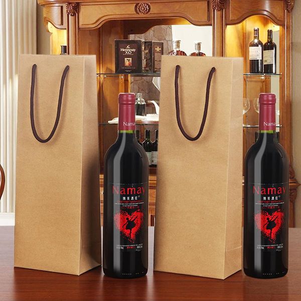 

gift wrap 10pcs creative packaging bags paper box with string for red wine oil champange bottle carrier holder packing