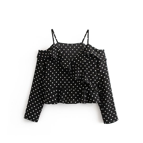 Casual Polka Dot Print Camis Tops Frauen Sexy Off Schulter Feminine Streewear Rüschen Chiffon Kurze Top Kleidung Chemise Femme 210520