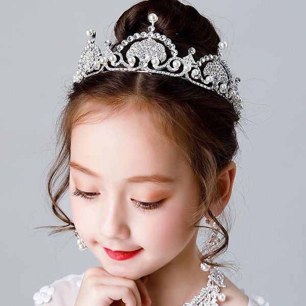 

hair clips & barrettes fashion silver color kids crowns with necklace earrings simulated pearl rhinestone princess accessories women jewelry, Golden;silver