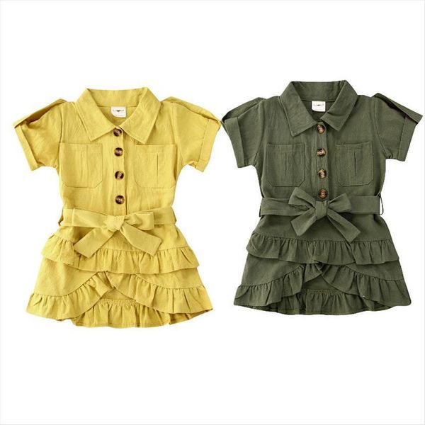 

kids girls baby clothes girl dresses short sleeve lapel ruffle laryered tutu fashion children party pageant, Red;yellow