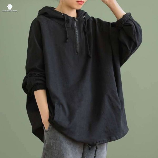 

hoodies High quality long sleeve with hood solid color jacket plus size female hoodie dq026, Black