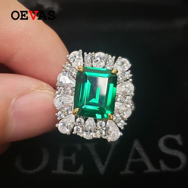 

cluster rings oevas 100% 925 sterling silver 9*11mm emerald wedding for women sparkling high carbon diamond party fine jewelry wholesale, Golden;silver