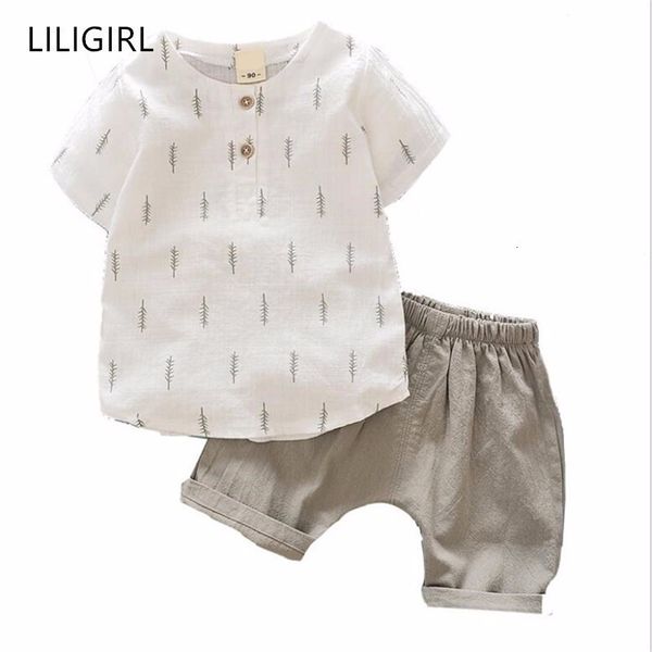 

sets liligirl 2pcs baby boys clothes set short-sleeve t-shirt pants suits kids cotton comfortable cartoon summer children clothing c0225, White