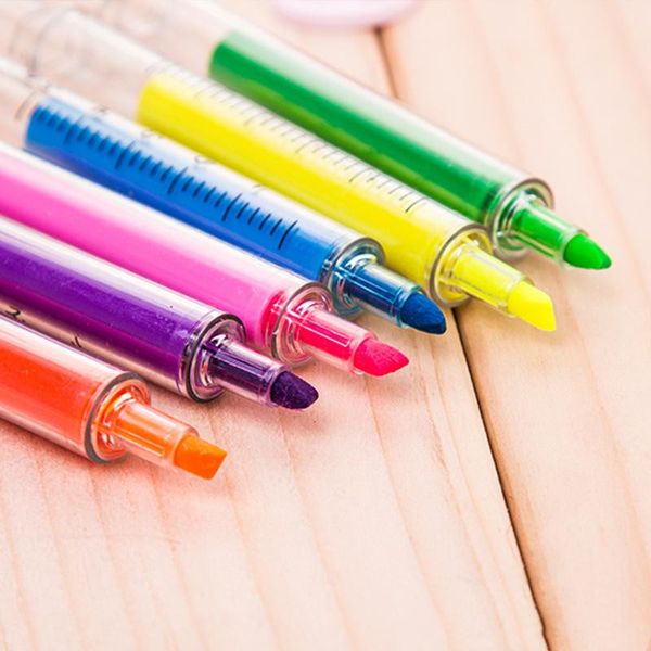 6 cores novidade enfermeira agulha syringe em forma de marcadores marcadores marcador caneta canetas artigos de papelaria material escolar