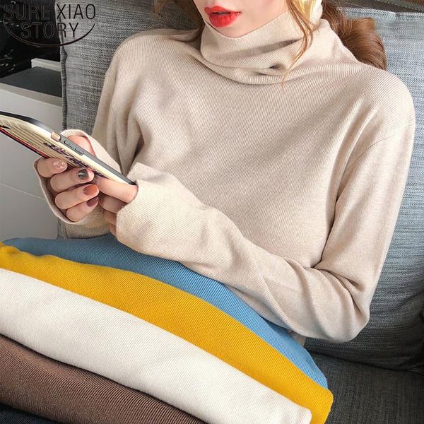 

autumn and winter 2021 fashion korean turtleneck sweater women loose knitwear solid 8 colors pullover sweaters ladies 12317 women's, White;black