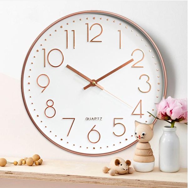 

wall clocks fashion digital clock 12inch rose gold el silent livingroom ornament