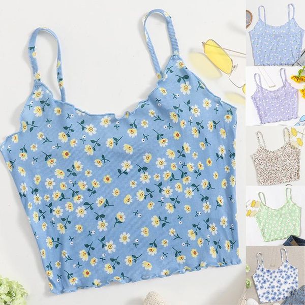 

women's tanks & camis short crop tee t shirt cami knitted cropped clothing summer tank bustier corset camisole floral print, White