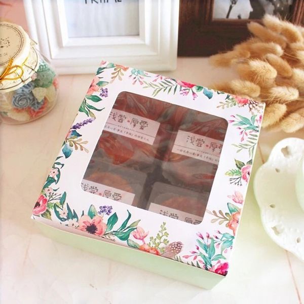 

wedding party food packaging box with window flower cardboard muffin cheese cake boxes