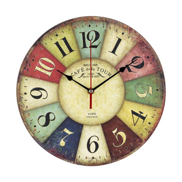 

wall clocks modern design retro clock wooden vintage rustic dial scale slient movement horloges living room bedroom home decoration