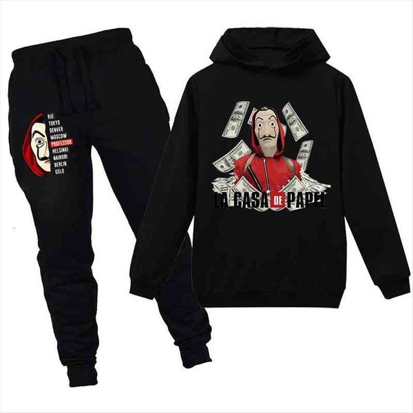 

house of paper hoodie toddler boy clothes funny style casual comfortable pants sweatshirt children tracksuit two piece set roupa, White