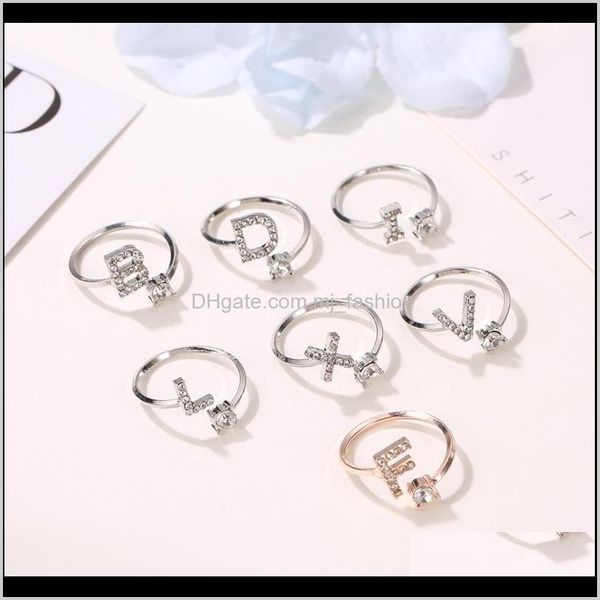 

band drop delivery 2021 fashion 26 letters for women crystal rhinestone initial a-z letter open finger rings female engagement ring party je, Silver