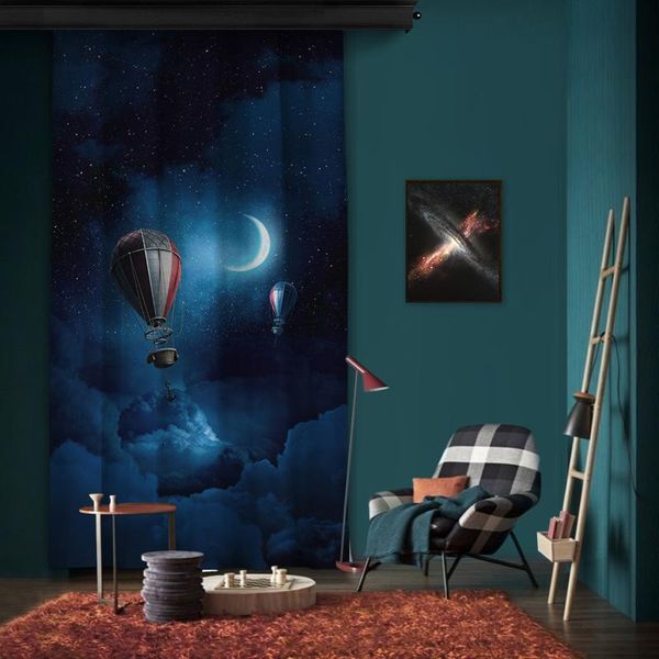 

cipcici moonlight and balloons one piece panel curtain kids living room man child space dark blue boy interstellar & drapes