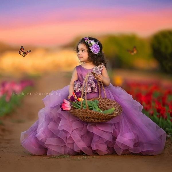 

lavender 2022 flower girl dresses for wedding appliqued beaded ball gown pageant gowns with bow first communion dress, White;blue