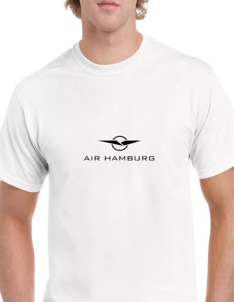 

air hamburg black retro logo german airline geek white cotton t-shirt, White;black