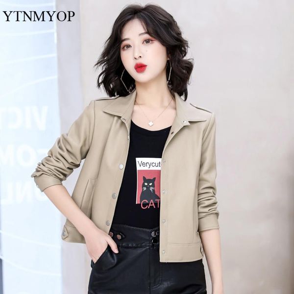 

women's leather & faux ytnmyop spring jacket women epaulet fashion short coat for autumn plus size 5xl office lady clothing high qualit, Black