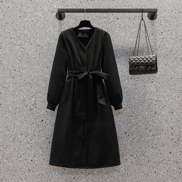 

casual dresses ladies spring autumn korean style elegant women v neck long sleeve bow belt dress female black, Black;gray