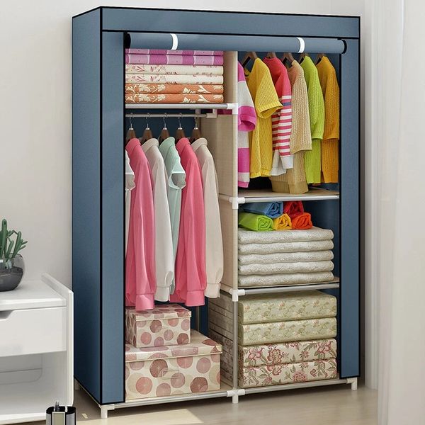 Closet roupas portátil armário armário organizador de armazenamento roupas penduradas com prateleira