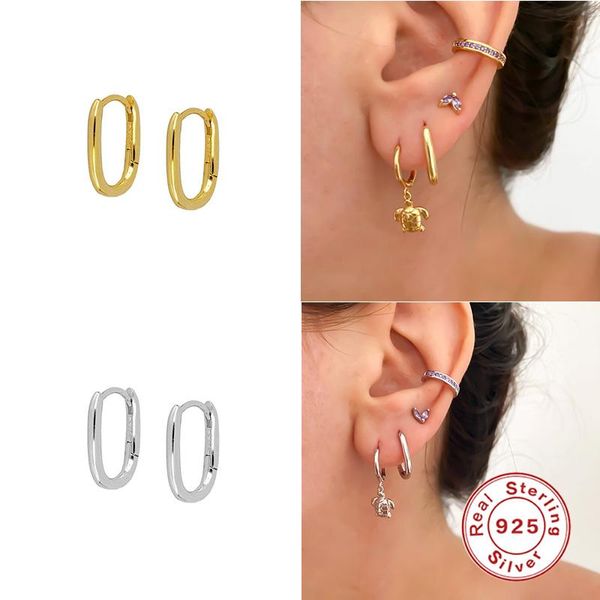 

hoop & huggie 925 sterling silver earrings for women simplicity glossy oval earring hoops earings luxury circle round jewelry pendientes, Golden;silver