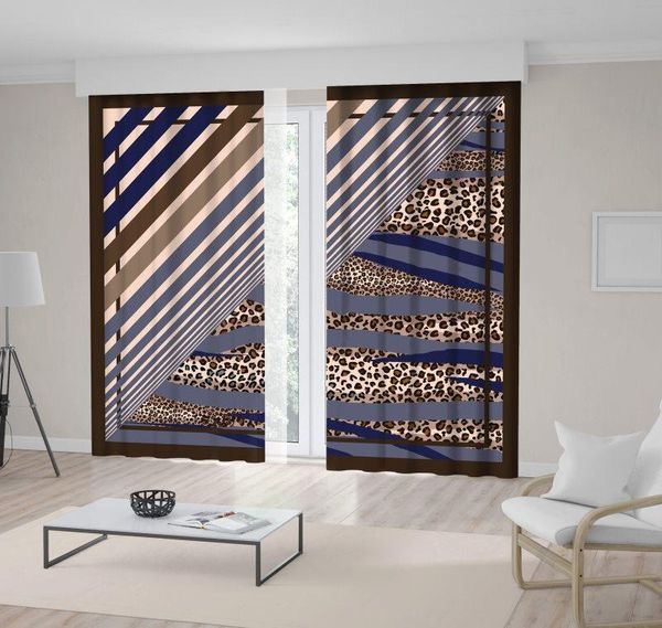 

curtain & drapes stripes and leopard animal print modern stylish artwork printed blue brown beige