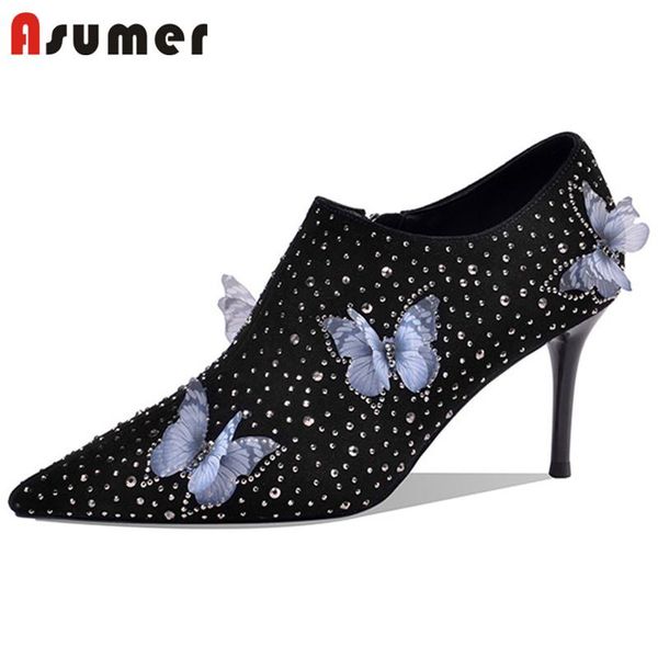 

dress shoes asumer 2021 arrival pumps women suede leather crystal zip party wedding sweet spring summer single ladies, Black
