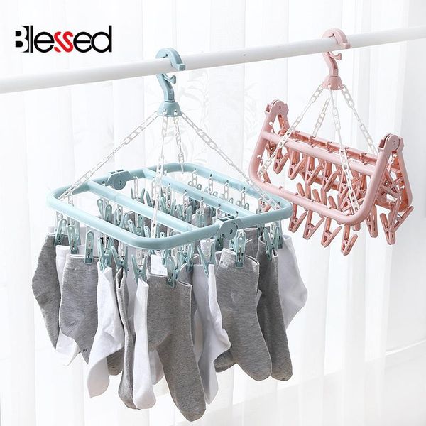 

hangers & racks 32 peg multifunctional dryer airer plastic folding clothes hanger windproof socks underwear drying rack home accessories