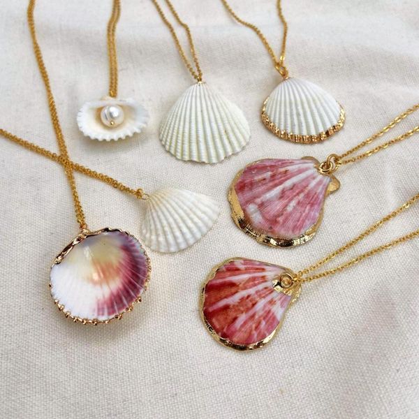 

chains boho conch shell pendant necklaces for women stainless steel gold chain charm choker seashell collar beach jewelry accessory, Silver