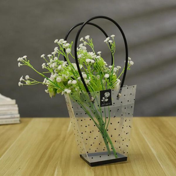 

gift wrap household storage bag small white dot transparent flower t-shaped waterproof plastic portable