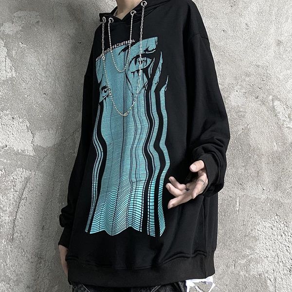 

men's hoodies & sweatshirts winter high street subculture necklace hoodie dark print oversize loose ins tide brand clothing man, Black