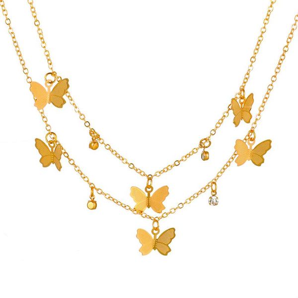 

pendant necklaces retro butterfly neckalce for women rhinestone gold color metal link clavicle chain necklace collar statement jewelry, Silver