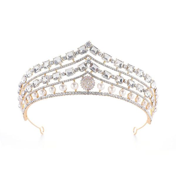 

hair clips & barrettes elegant zircon wedding bridal crown colorful layered bride tiaras baroque headband women jewelry accessories hq0810-1, Golden;silver