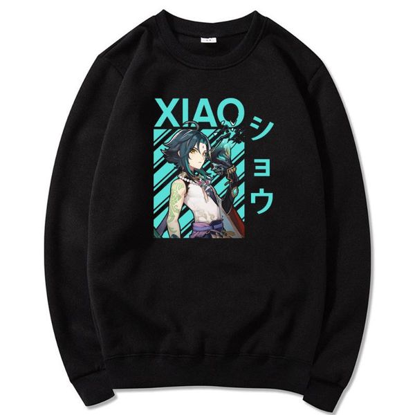 

sweatshirt men genshin impact xiao cool print game pullover kangaroo plus size sweatshirts streetwear hip hop fashion men's hoodies &, Black