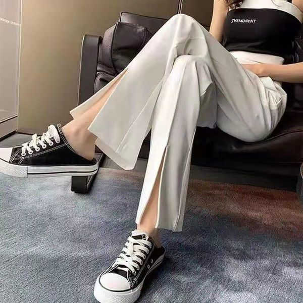 

open wide-leg pants women's summer high waist feeling spring 2021 small thin mop horn suit & capris, Black;white