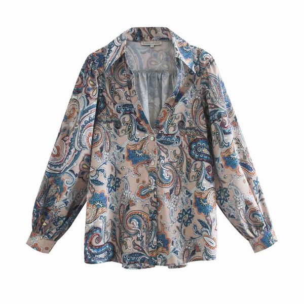 

autumn women shirt colourful print turn-down collar long sleeve shirts fashion casual ladies 210517, White
