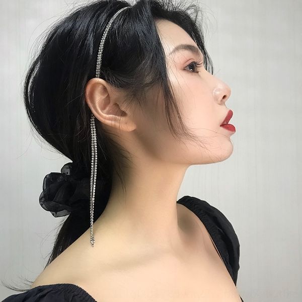

njn diamond tassel long heads fairy clip simple banddiamond hair band headdress korean temperament net red hairpin, Silver