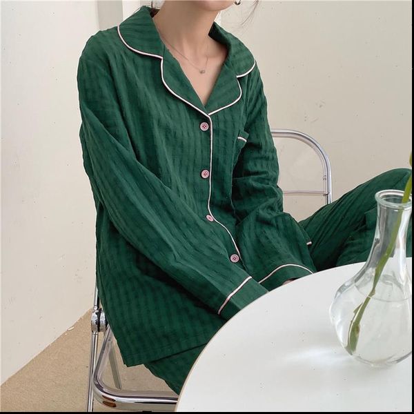 

soft pajamas set fashion womens sleepwears loose long sleeve autumn pants cardigan homewear, Black;red