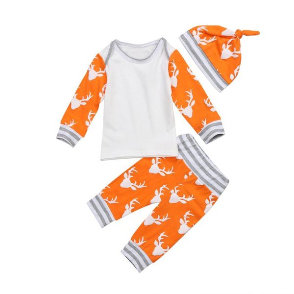 

clothing sets christmas autumn long sleeve infant born baby boy girl clothes 0-18m t-shirt +deer pants hat 3pcs set outfit, White