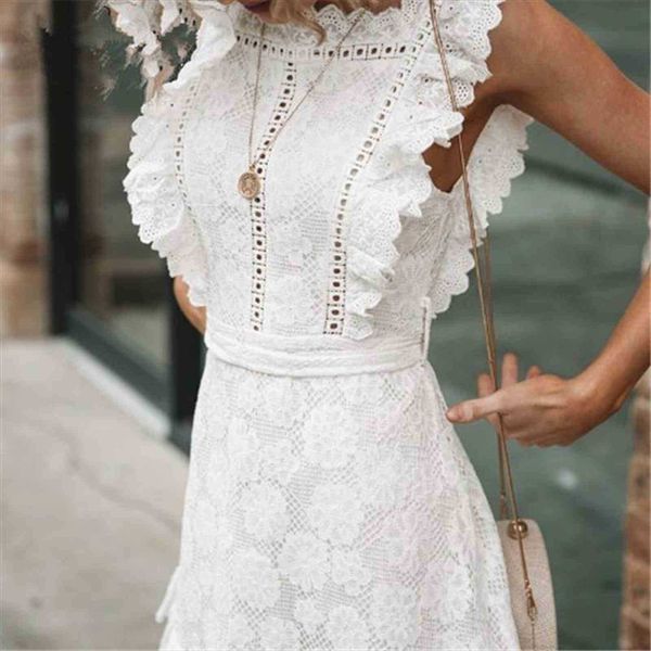 

fashion trend summer beach womens dress holiday mini sleeveless lace hollow waist slim fitting casual white, Black;gray