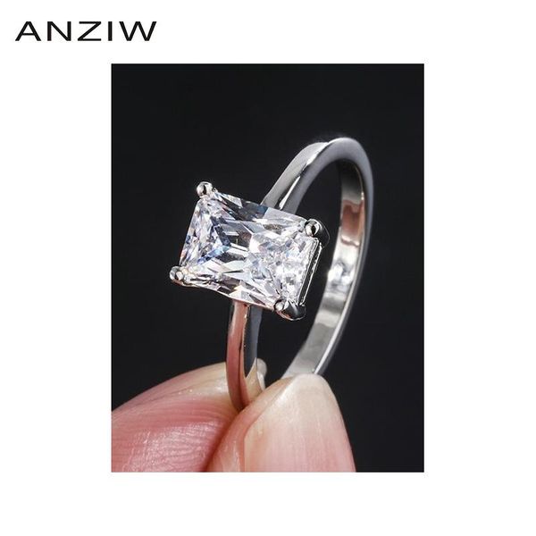 

cluster rings anziw sterling silver radiant cut created sona diamond simple solitaire engagement ring for women jewelry gifts adjustable, Golden;silver