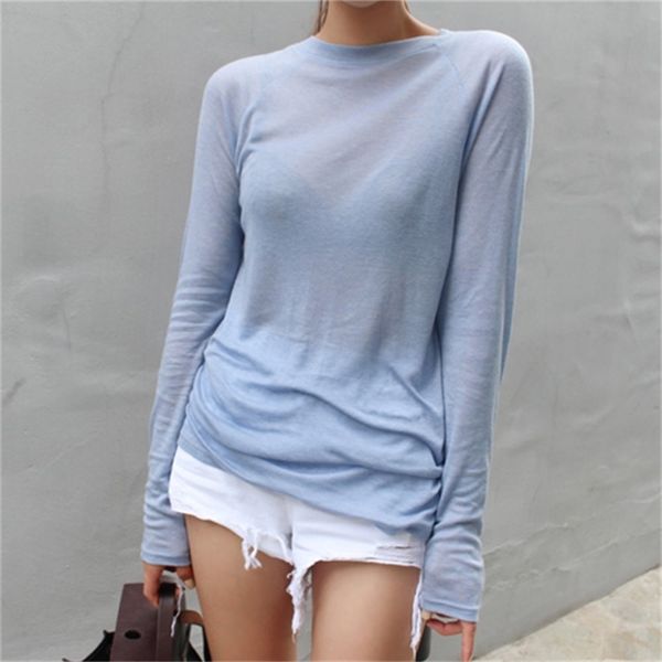 

early autumn coat round neck base bottoming shirt female solid color casual thin section long-sleeved t-shirt 210522, White