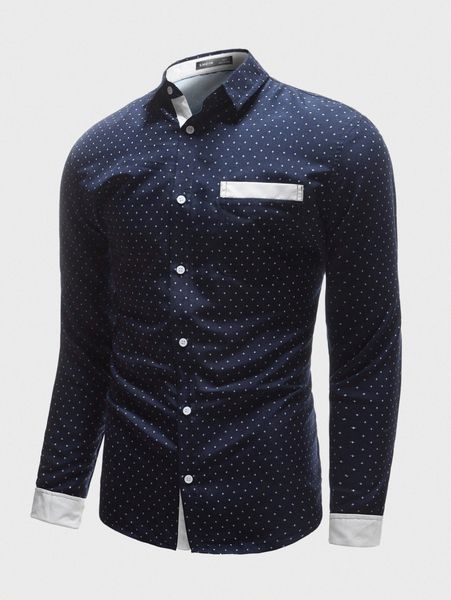 

men allover print contrast piping patched pocket shirt a895#, White;black