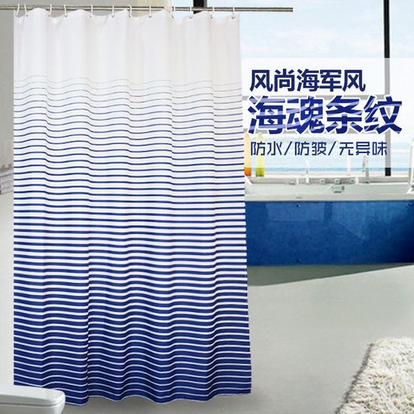 

shower curtains mediterranean sea style blue&white stripes curtain polyester waterproof bathroom 180x180cm