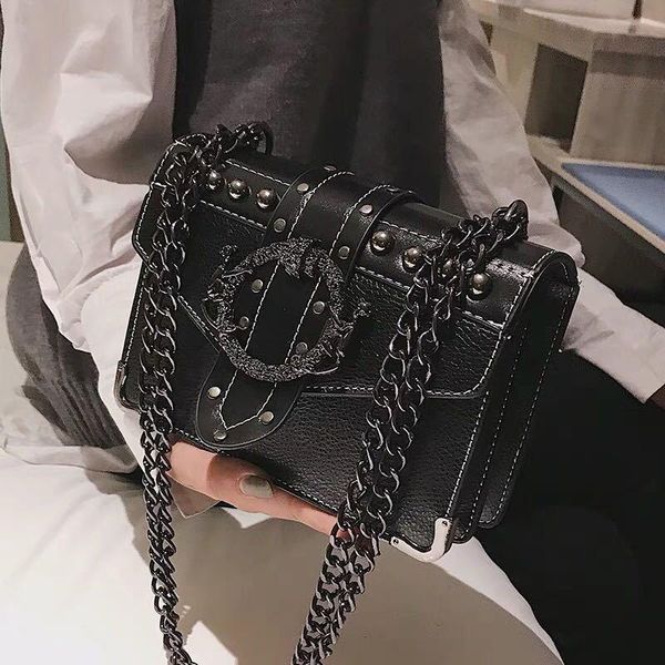 

evening bags fashion female square bag 2021 style quality pu leather women's designer handbag rivet lock chain shoulder messenger