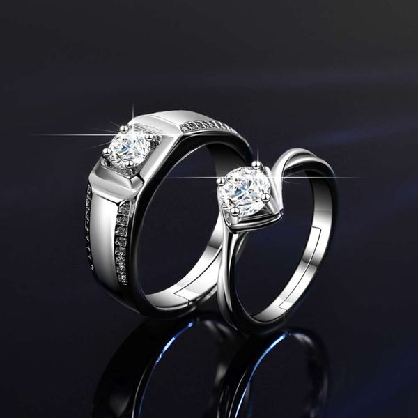 

pair adjustable zircon imitation moissanite pair couple ring, Black