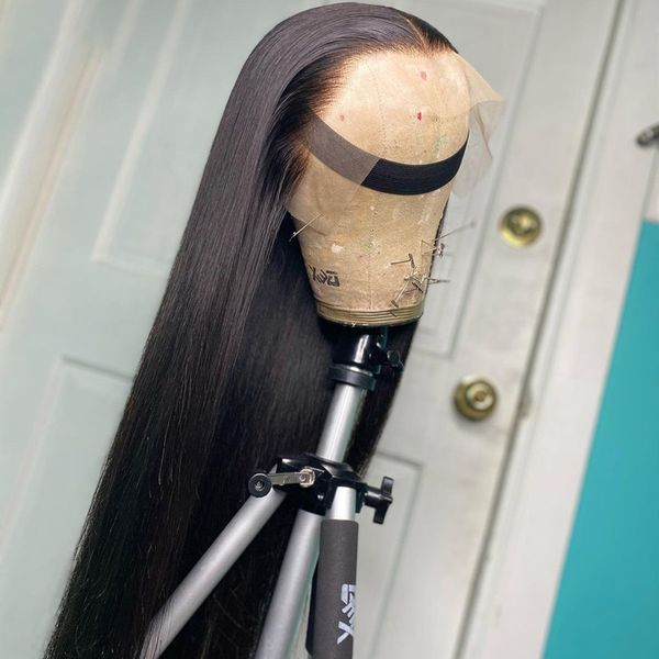 

natural looking long soft 4*4 silk base lace front wig black wigs silky straight natual hairline preplucked glueless fiber baby hair high te, Black;brown