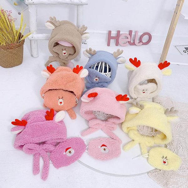 

caps & hats toddler kids boys girls christmas elk ears warm winter woolen lamb hat+mask sets autumn baby hat cute, Yellow